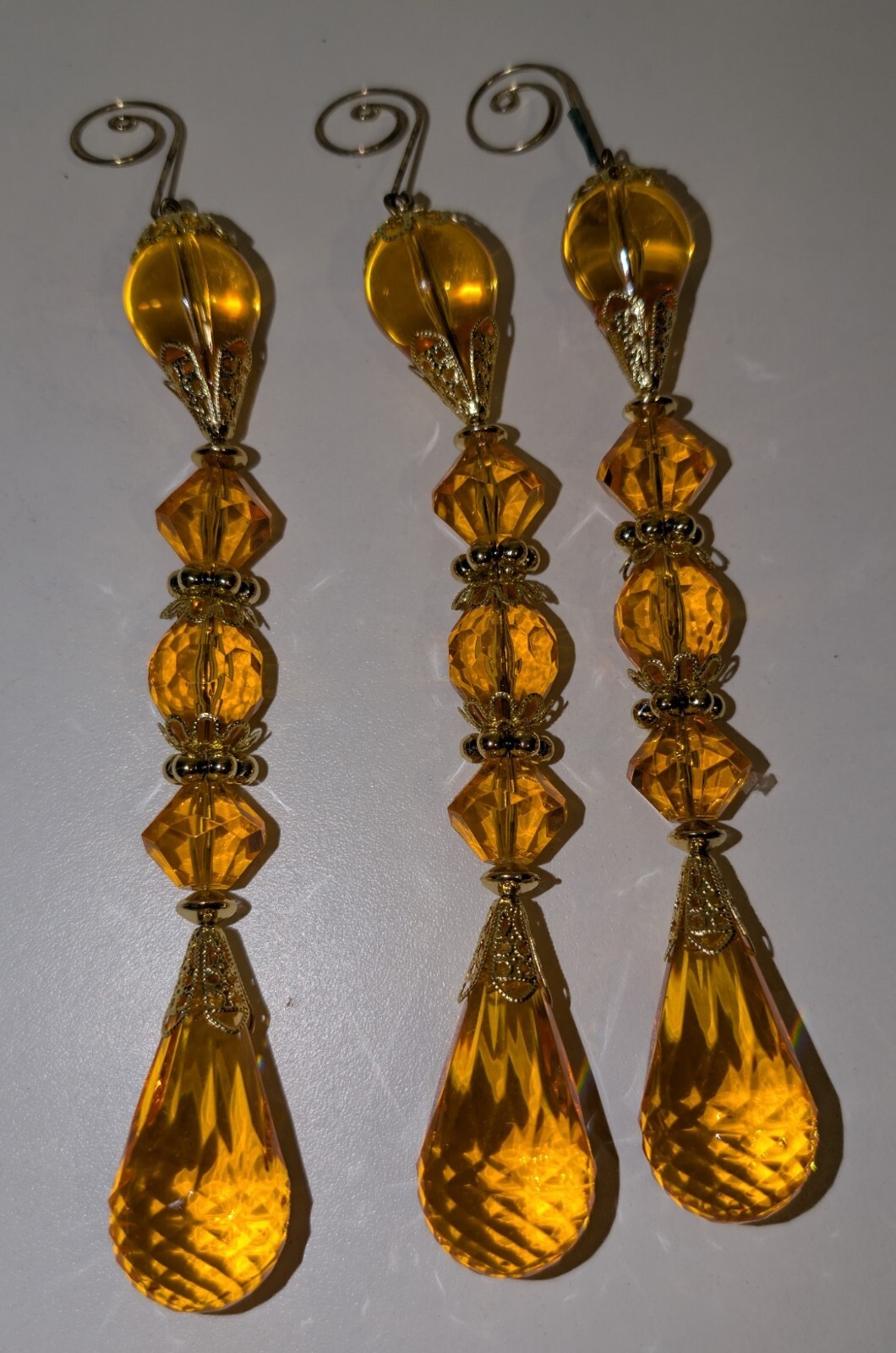Amber Acrylic Jeweled Teardrop Prism Beads  Ornaments / Crafting - Set of 3