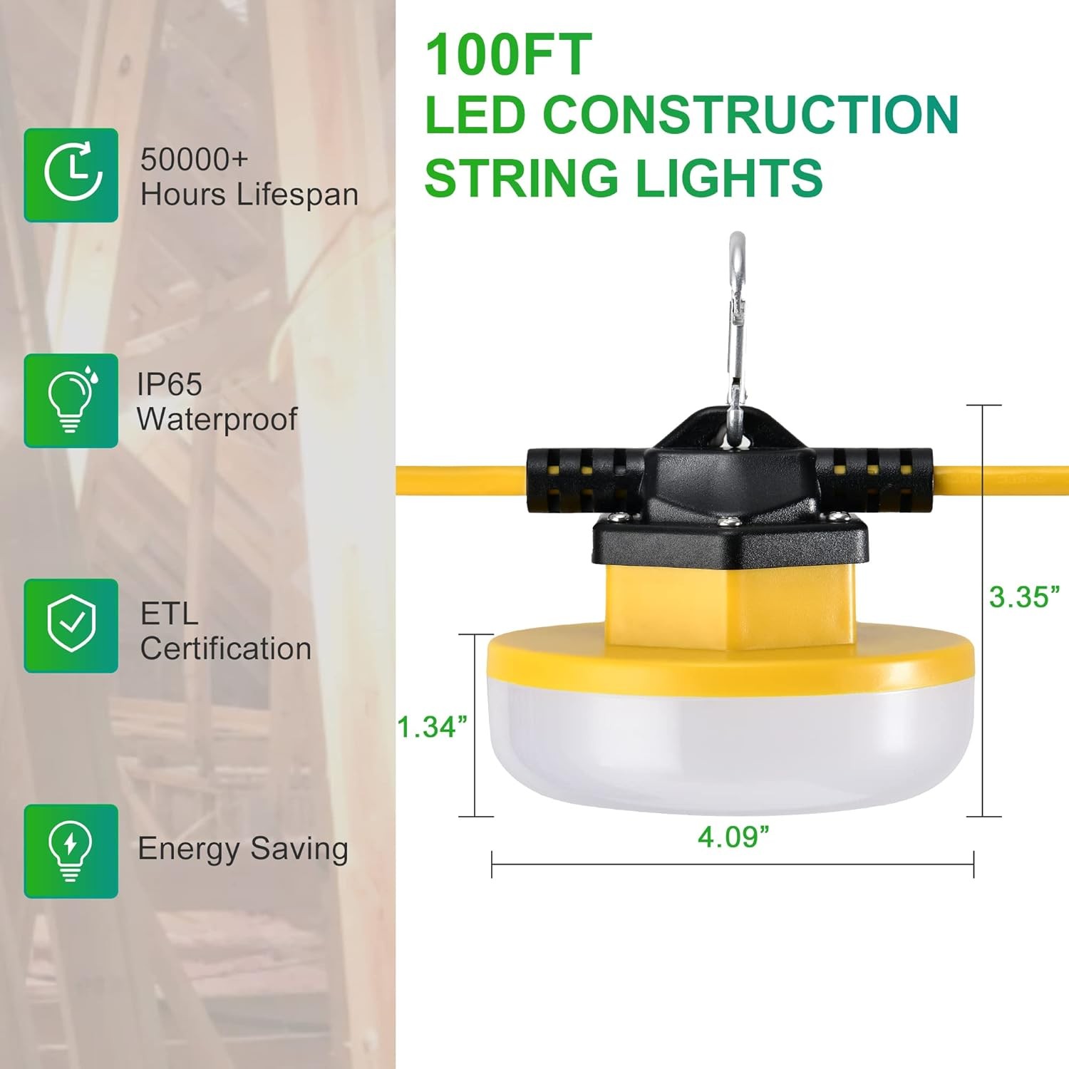 LEDIARY 100FT LED Construction String Lights, 150W 15000LM String Work Light,