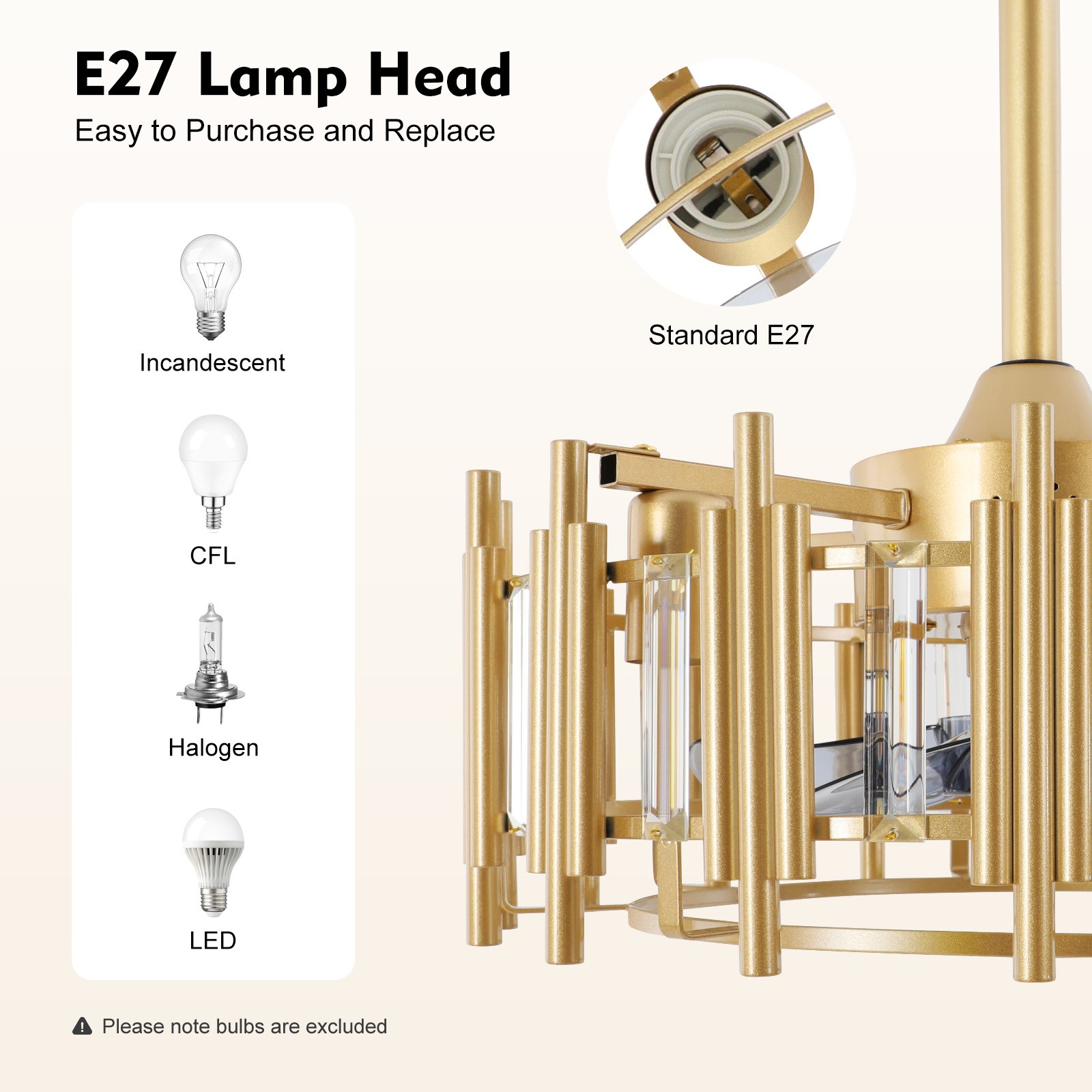 For Bedroom 3 Speed Caged Ceiling Fan with Light 20 Inch Modern Luxury Bladeless
