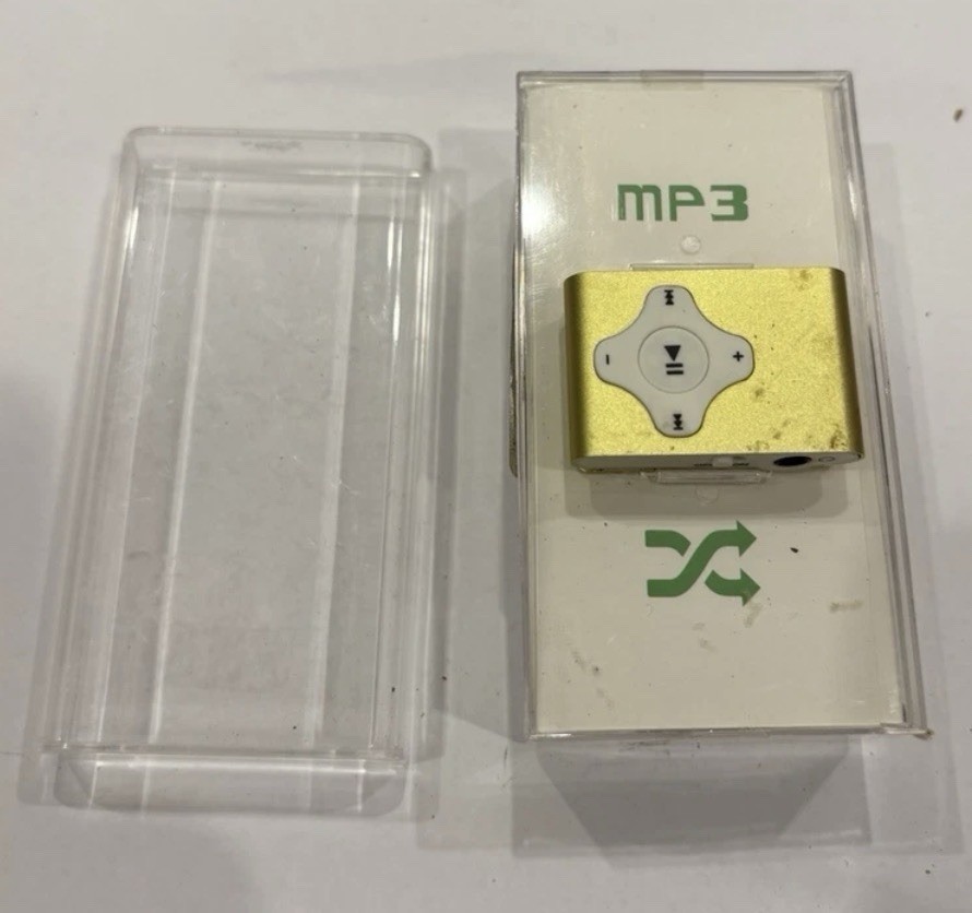 MP 3 Music Mini Player Gold With Belt Clip For Walking Or Running