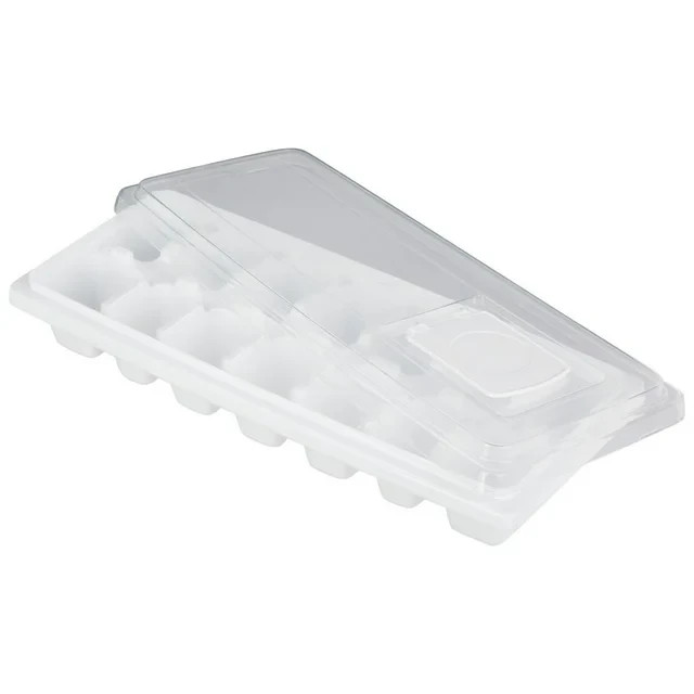 (2 pack)Mainstays Plastic Ice Cube Tray with 14 Ice Cube Molds and Removable Lid