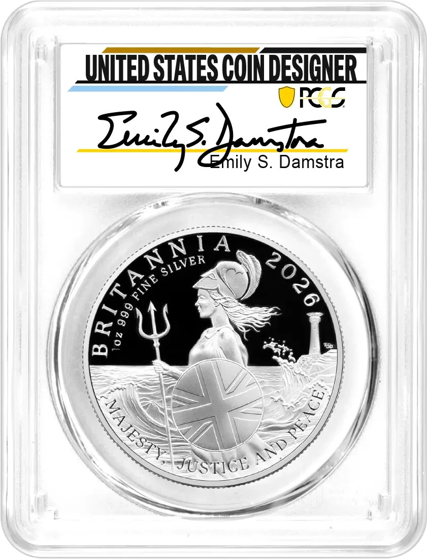 2026 G. Britain £2 1 oz Silver Britannia PCGS PR70 DCAM Advanced Release Damstra