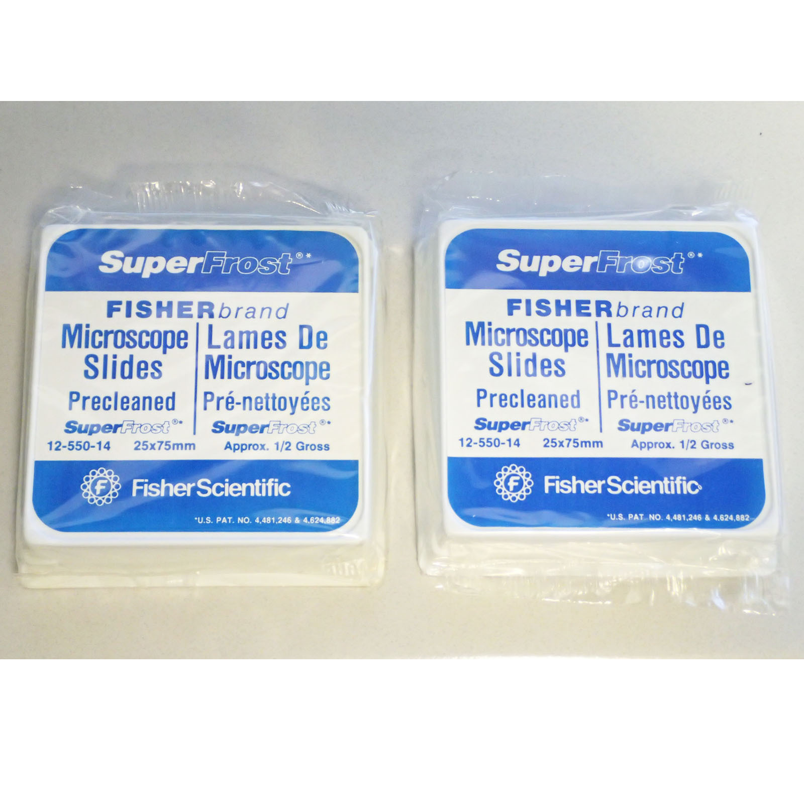 LOT OF 2 FISHER SUPERFROST 12-550-14 PRECLEANED MICROSCOPE SLIDES 25X75mm BNIB