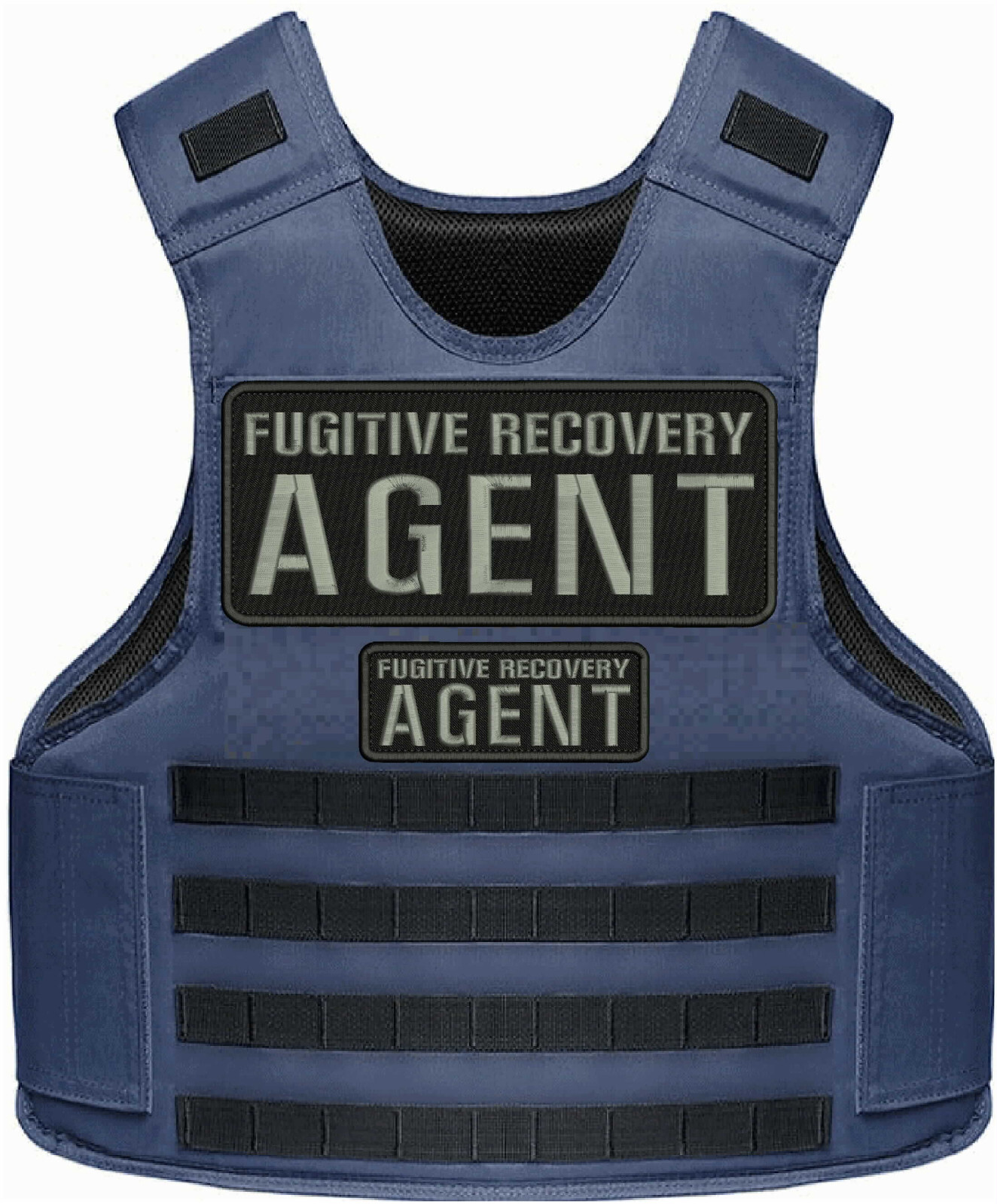 FUGITIVE R AGENT 2 EMBROIDERY PATCHES 4X10 &2X5 VELCR@ ON BACK GRAY ON BLACK