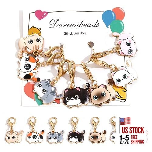 7Pcs Cat Stitch Marker for Crocheting and Knitting, Locking Alloy Enamel Cute