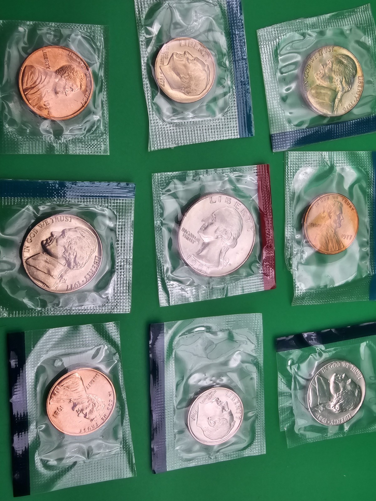 Mix Year Lot 1974 to 1981 UNITED STATES US MINT UNCIRCULATED COINS cut from sets
