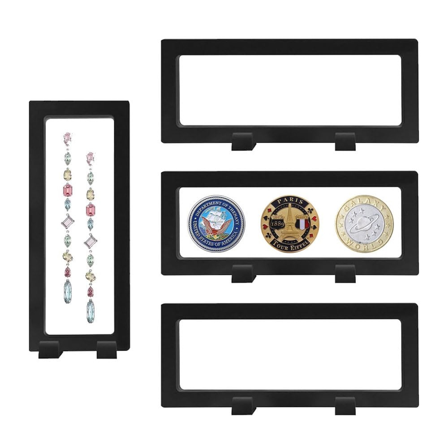 4 PCS 3D Floating Display Case, Seashell Holder Frame Coins Floating Display ...
