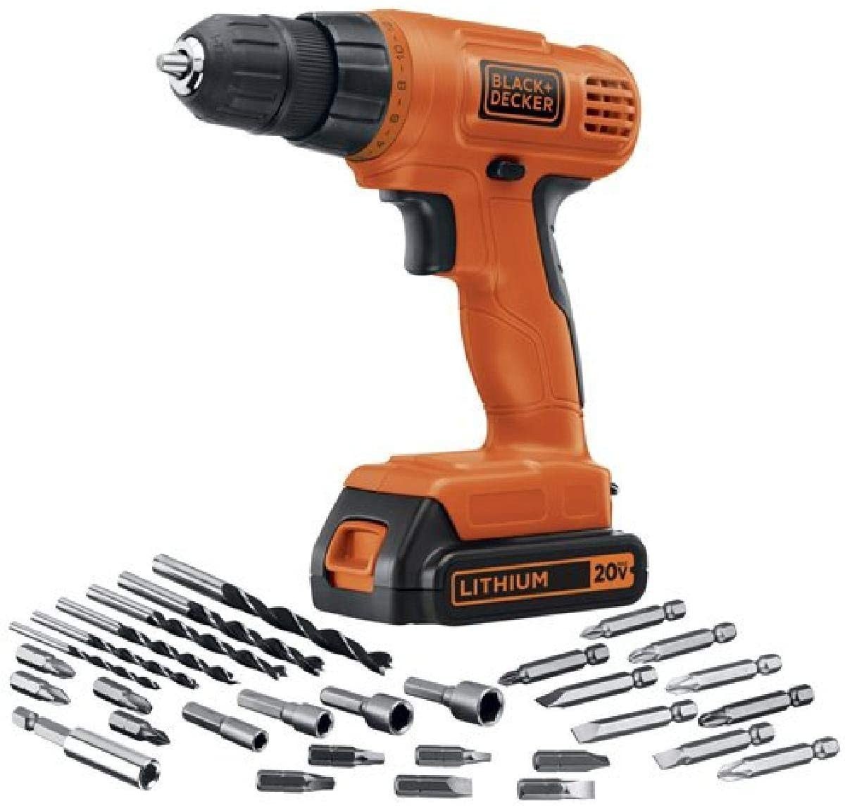 BLACK+DECKER 20V Max Cordless Drill Driver with 30 pcs Accessories - LD120VA