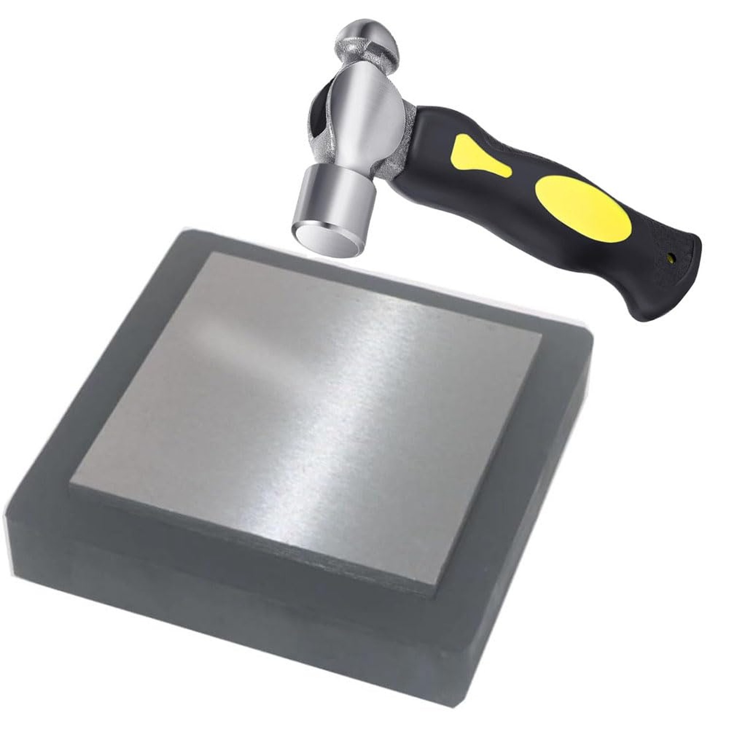 Steel Bench Block with 4”Tough Rubber Block – Metal Stamping Hammer,
