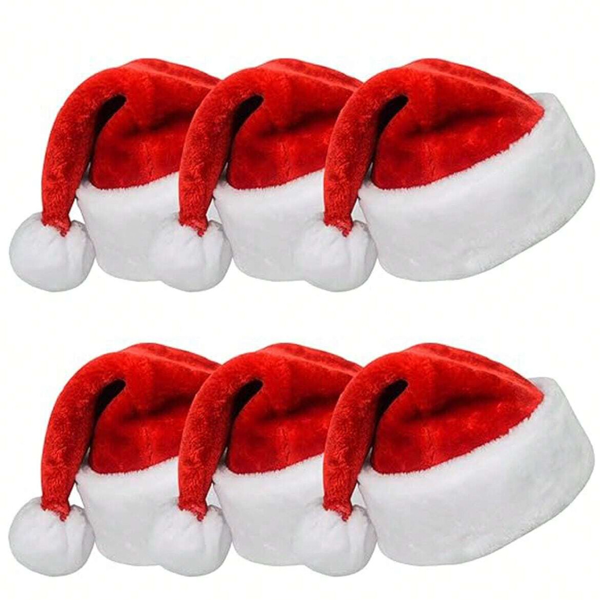 6pcs Christmas Santa Claus Hat Adult Christmas Holiday Thickened Santa Claus Cap