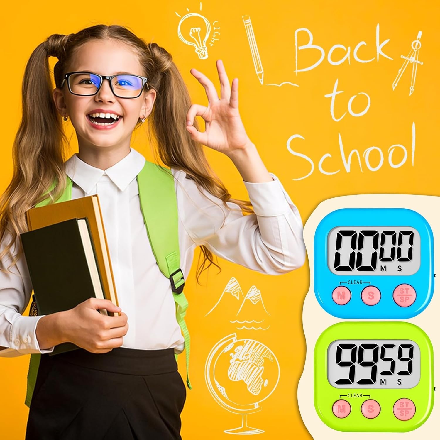 2 Pack Digital Classroom Timers for Kids - Easy to Use & Readable Large Screen