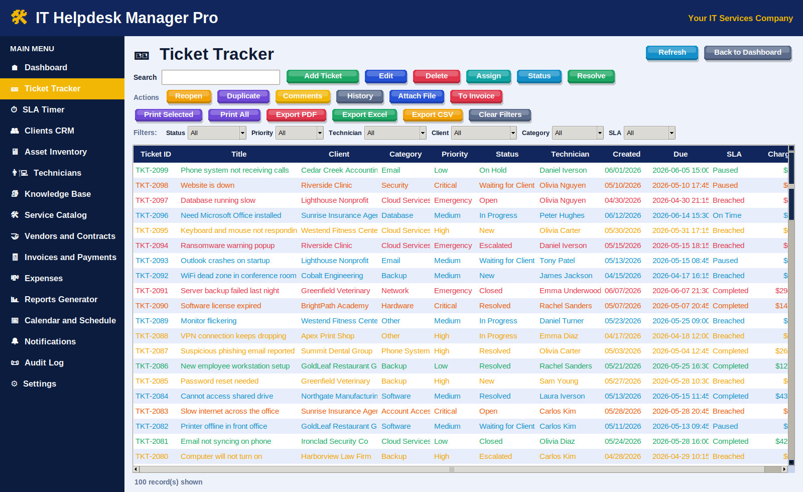 IT Helpdesk Manager Pro Software Ticket SLA CRM Invoice App Windows Mac Download