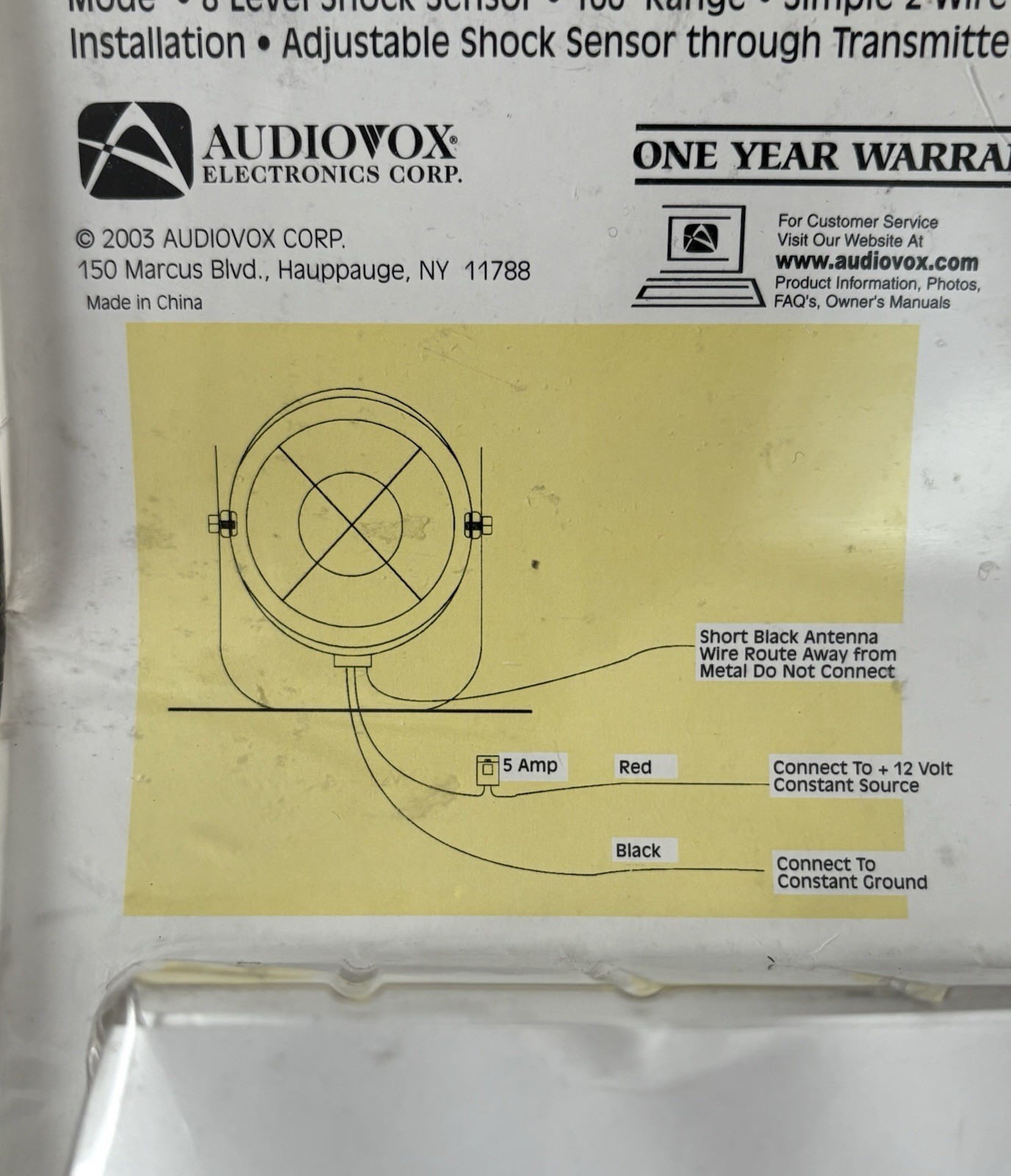 Audiovox Remote Security System Simple 2 Wire Installation 100-Ft Range AA930