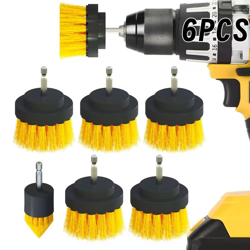 6pc Drill Brush Cleaning Attachment Set Scrub Brushes for Car Bathroom Kitchen