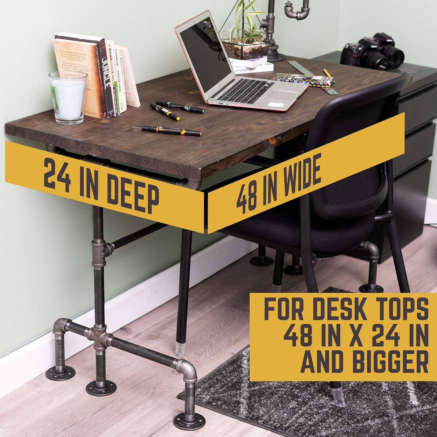 Industrial Pipe Desk Leg Set, Modern Home Office Writing or Computer Base Kit, D