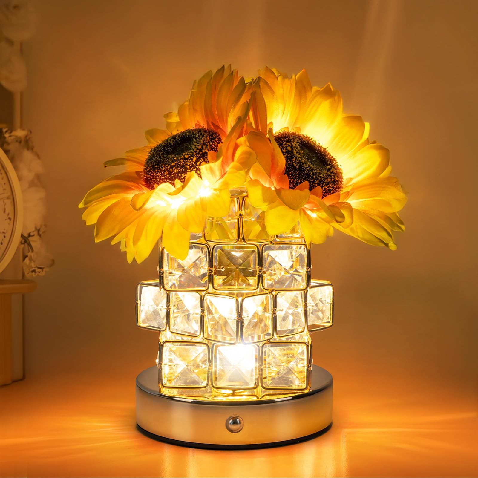 Rechargeable Touch Table Desk Lamp 3 Color Dimming Sunflower Nightstand
