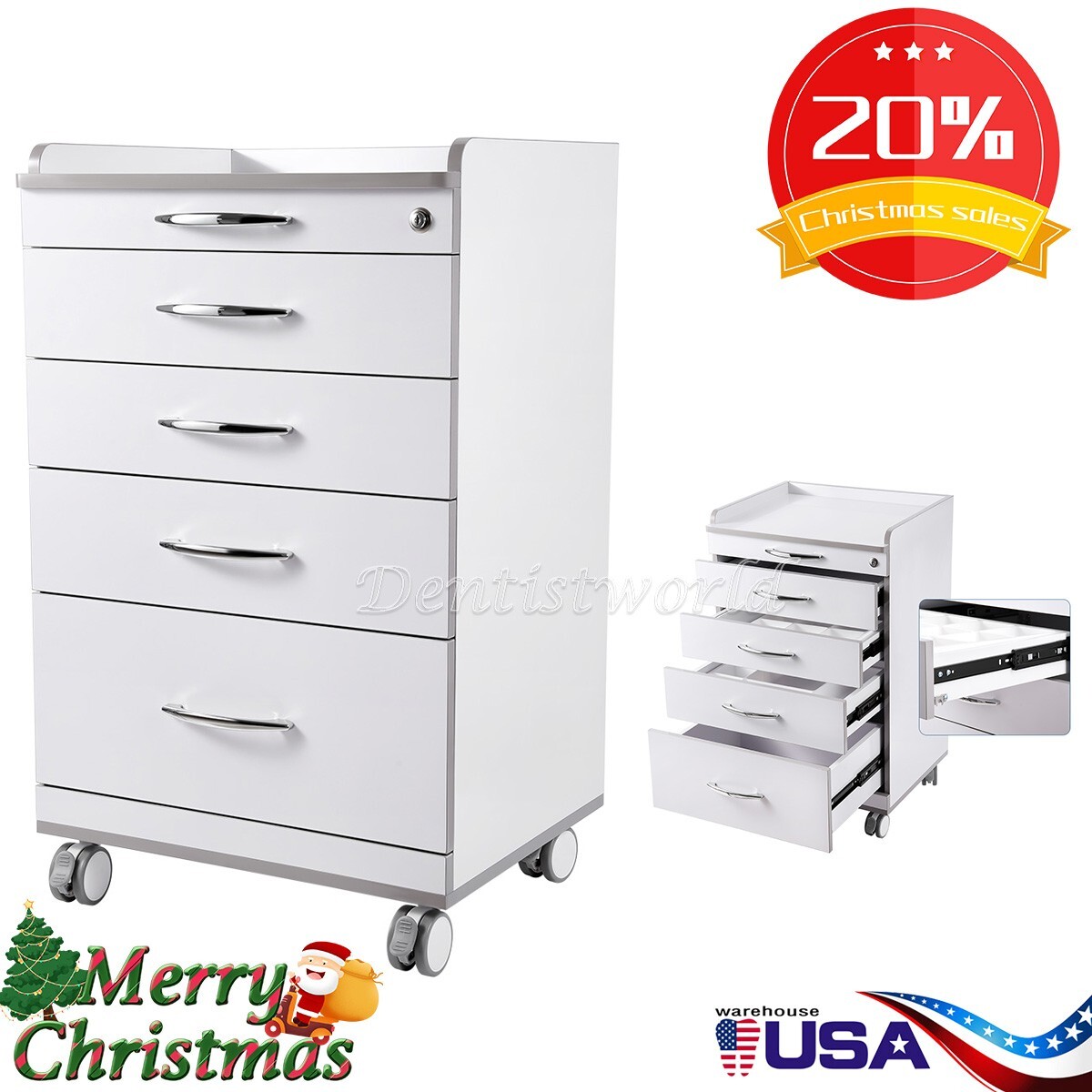 4 Drawers Medical Dental Trolley Carts Mobile Cart Instrument & 360° wheels