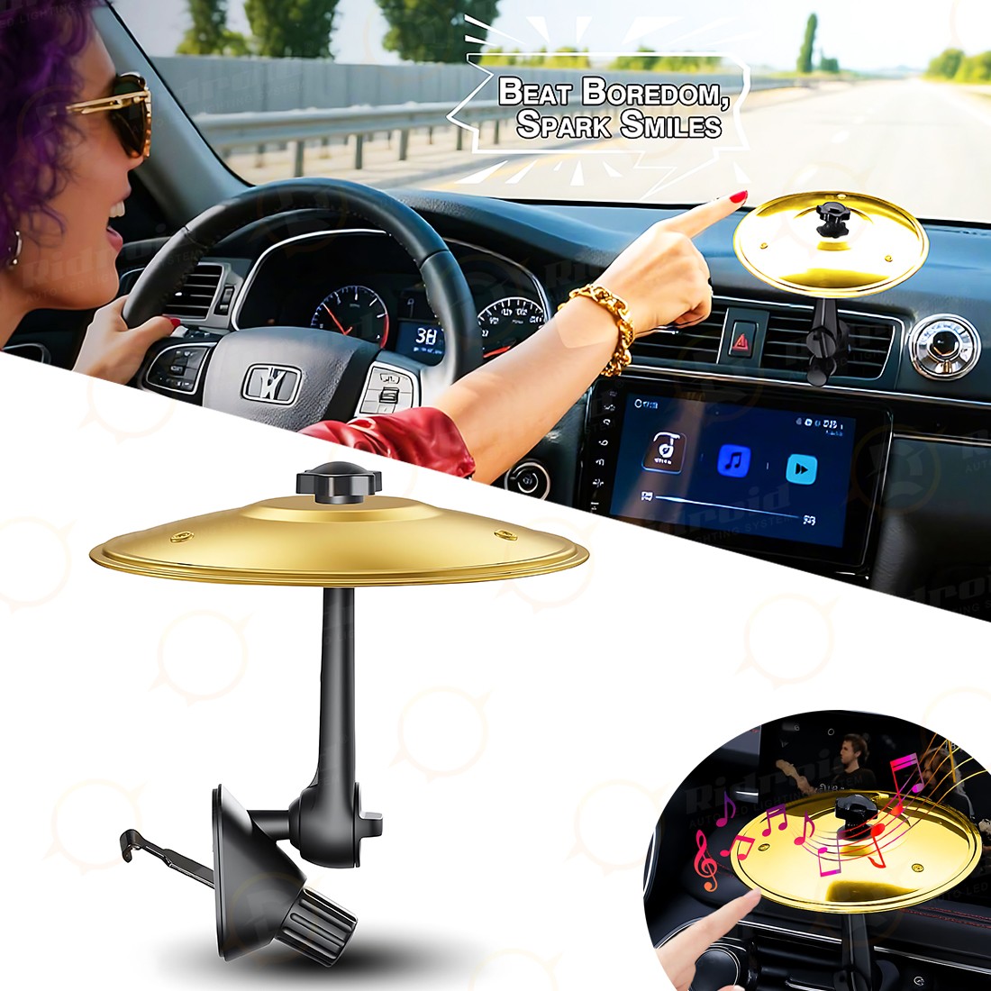 Car Cymbal Mini Drum Crash Cymbal Gold For Car Vent Interior Driving Fun Gift