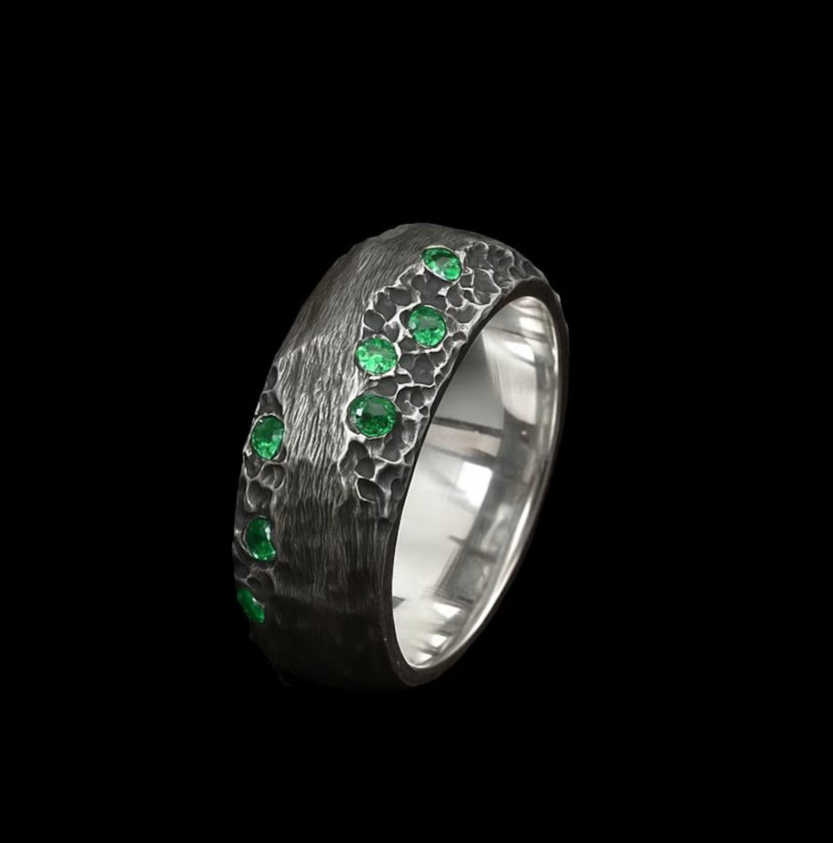 Emerald Men's Signet Ring: Oxidise 925 Sterling Silver Vintage Style Ring