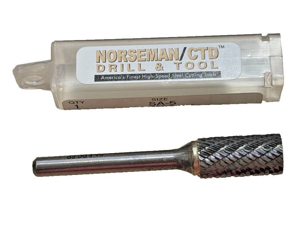 SA-5 Cylinder Shape 1/2 Tungsten Carbide Burr Die Grinder 1/4" Norseman 17279