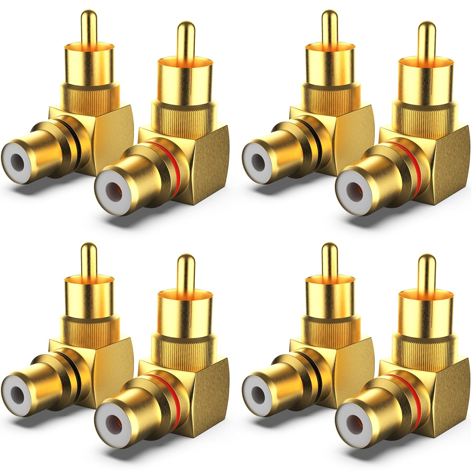 Warmstor 8-Pack RCA Right Angle Adapter 90 Degree 8-PACK, Gold Plated