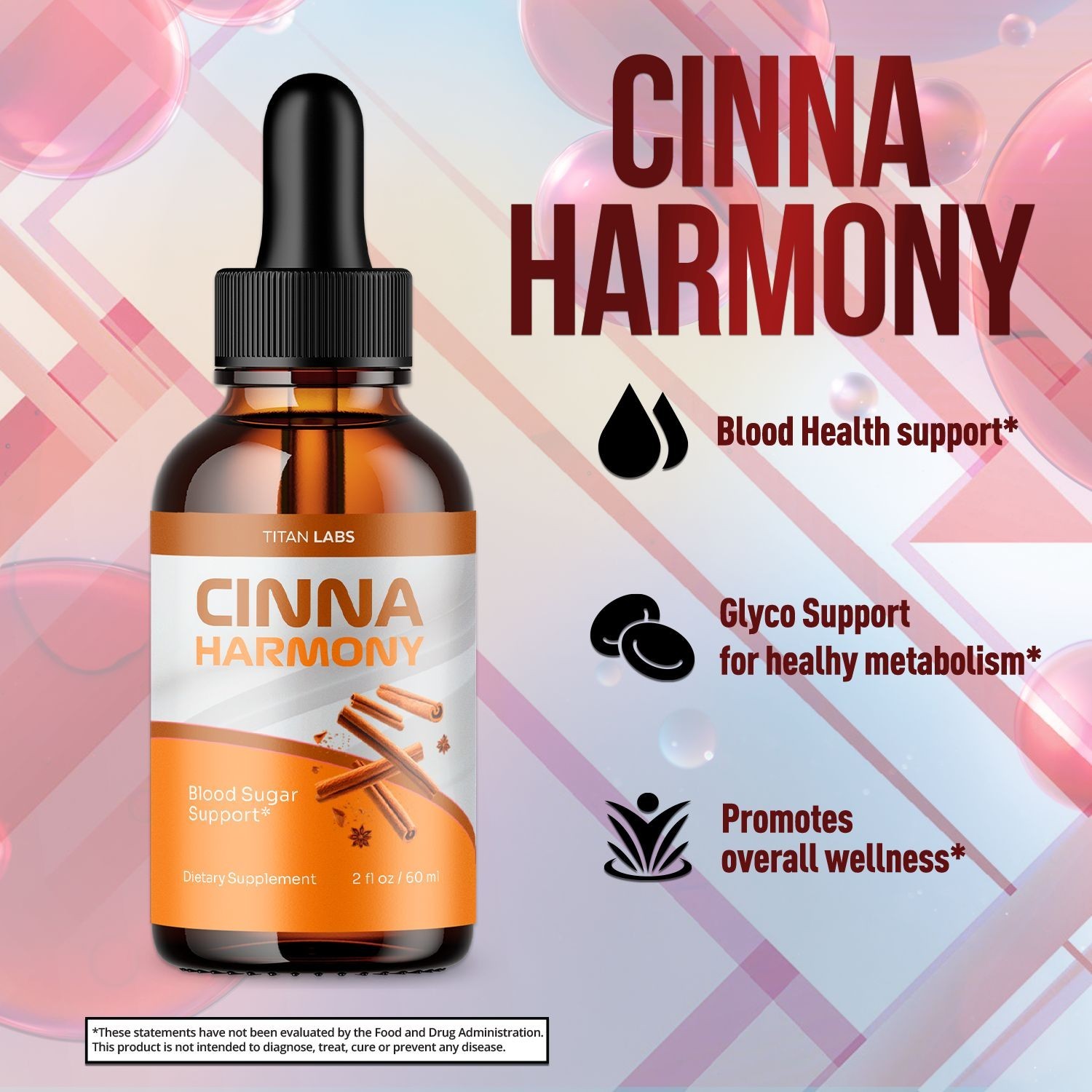 (1 Pack) Cinna Harmony Blood Support Drops CinnaHarmony Supplement 30 Servings