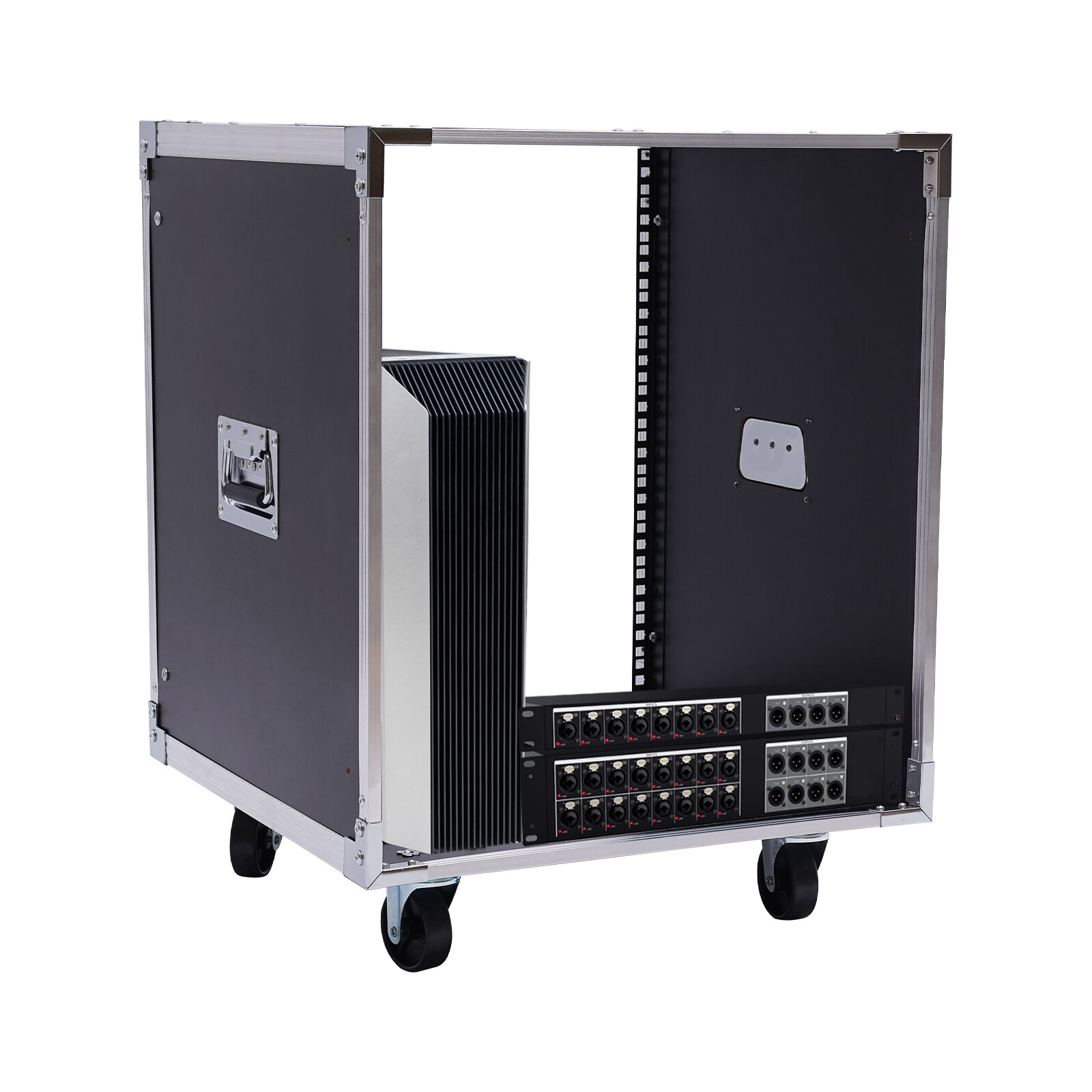 12U Rolling Server Rack With Casters - Mobile Network AV Studio Rack Black