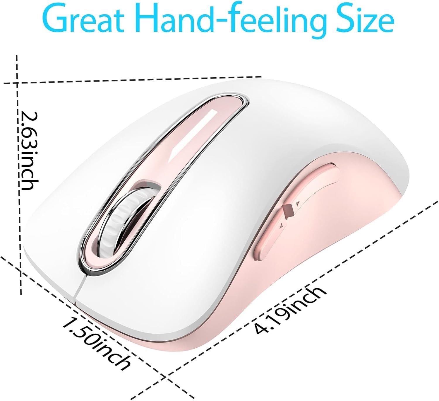 2.4G Wireless Mouse 1400 DPI USB Receiver Portable 5 Buttons White Pink