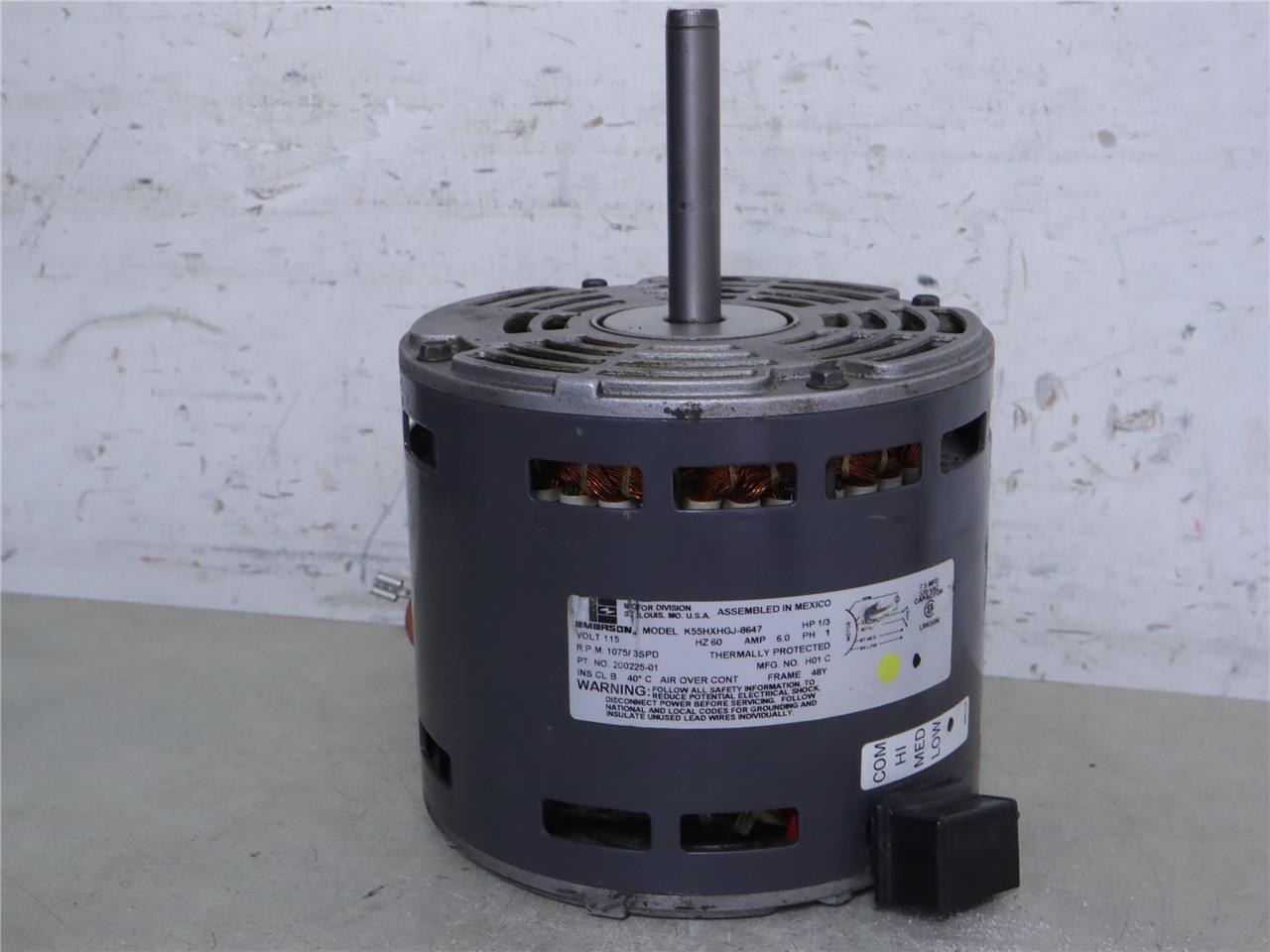 EMERSON K55HXHGJ-8647 Furnace Blower Motor 1/3HP 1075RPM 3SPD 115V 200225-01