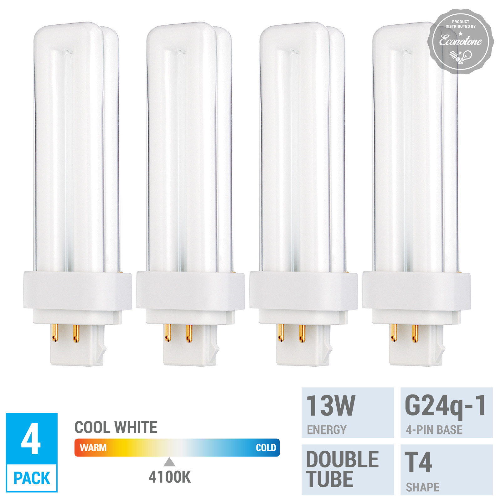 Pack REPLACES SATCO S8332 CFD13W/4P/841 13W Double Tube 4-Pin G24Q-1 Cool White