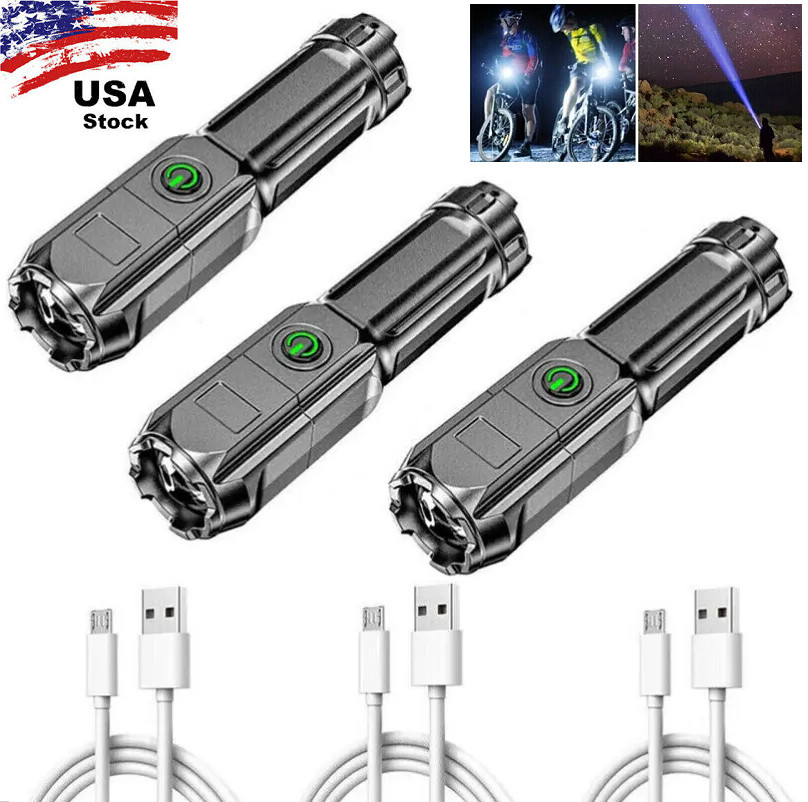Rechargeable 990000LM LED Flashlight Tactical Police Super Bright Torch Zoomable