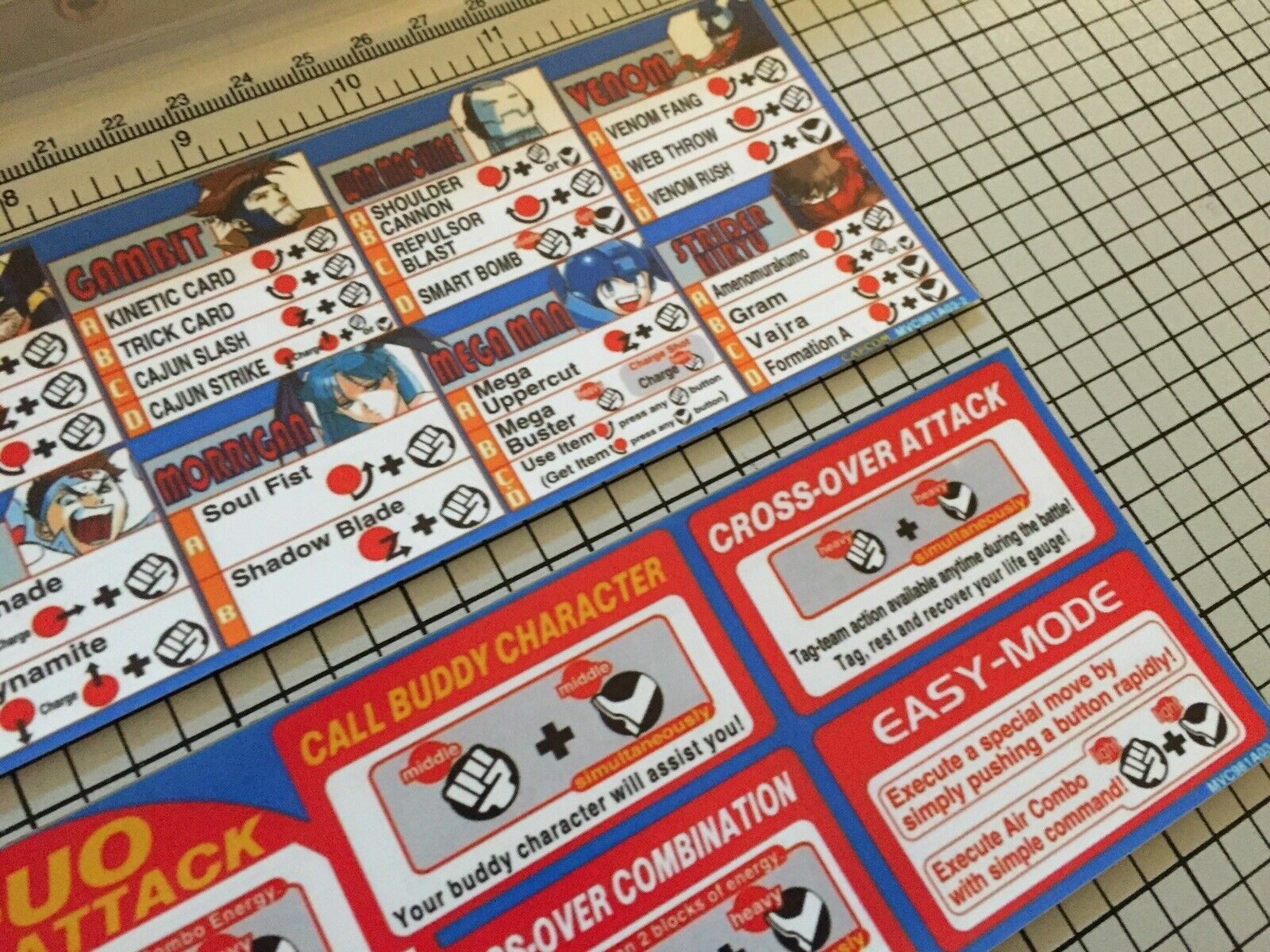 Marvel vs Capcom Arcade Marquee 26"x8" and Moves and Instruction Sticker Sheets