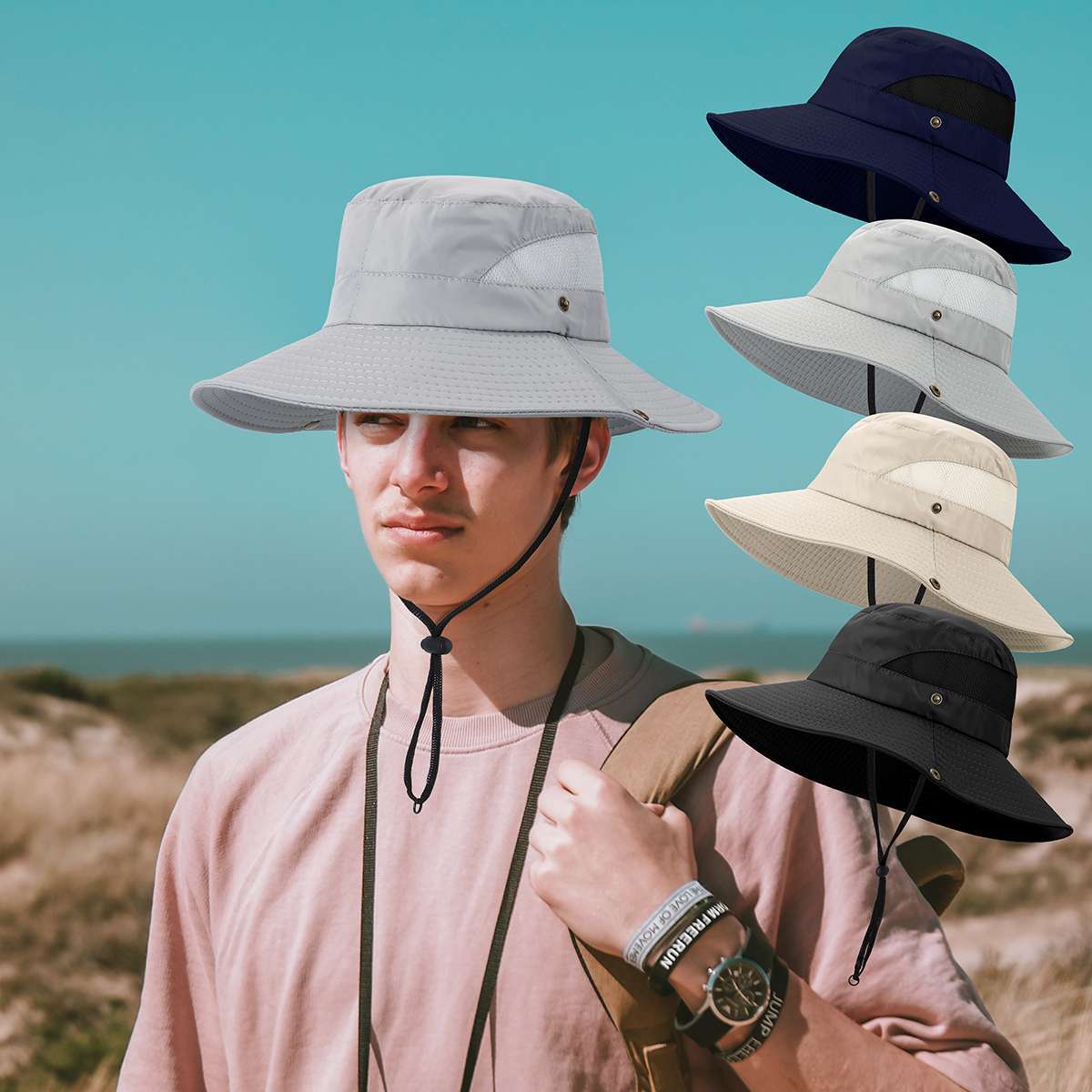 Wide Brim Sun Hat UV Protection Bucket Cap For Hiking Camping Fishing Safari Men