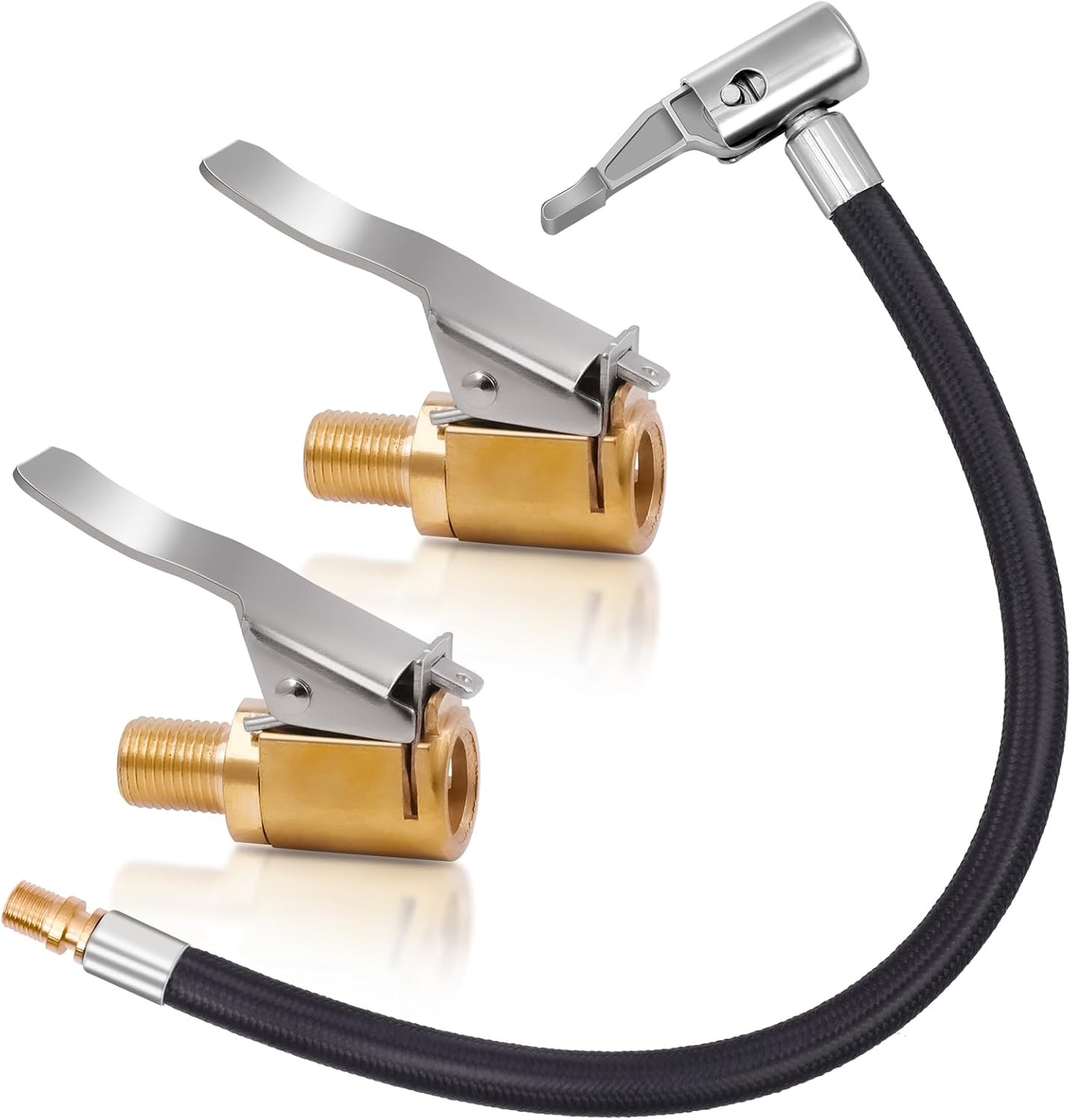 3PCS Tyre Inflator Adaptor Set, 2PCS 8mm Brass Tyre Valve Air Pump Clip and 1PCS