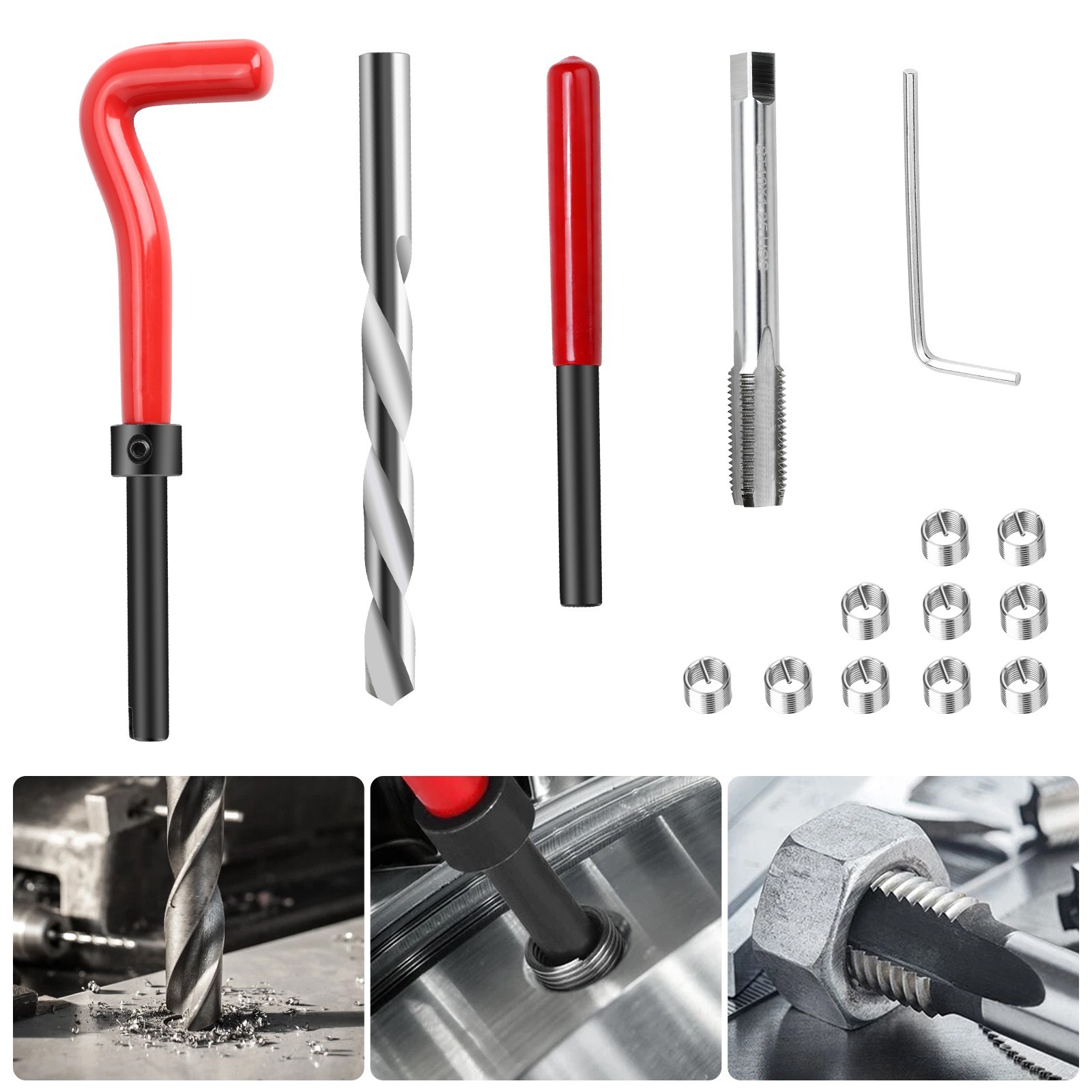 15 PCS M10 x 1.25 Thread Repair Kit Stainless Steel Wire Insert Set With HSS Tap