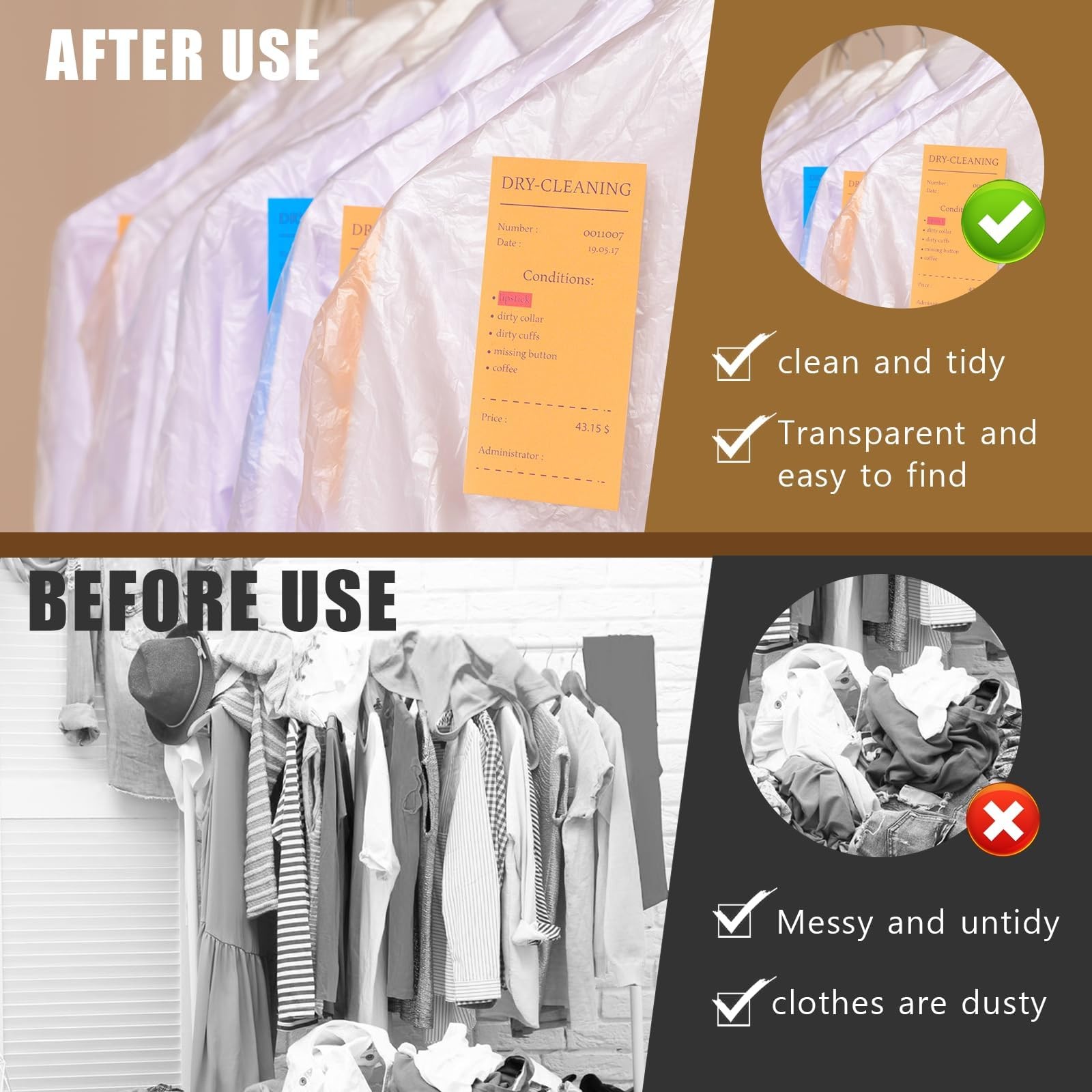 10 Pack Long Dress Covers 71 Inch Garment Bags for Hanging 10pcs 60x180cm