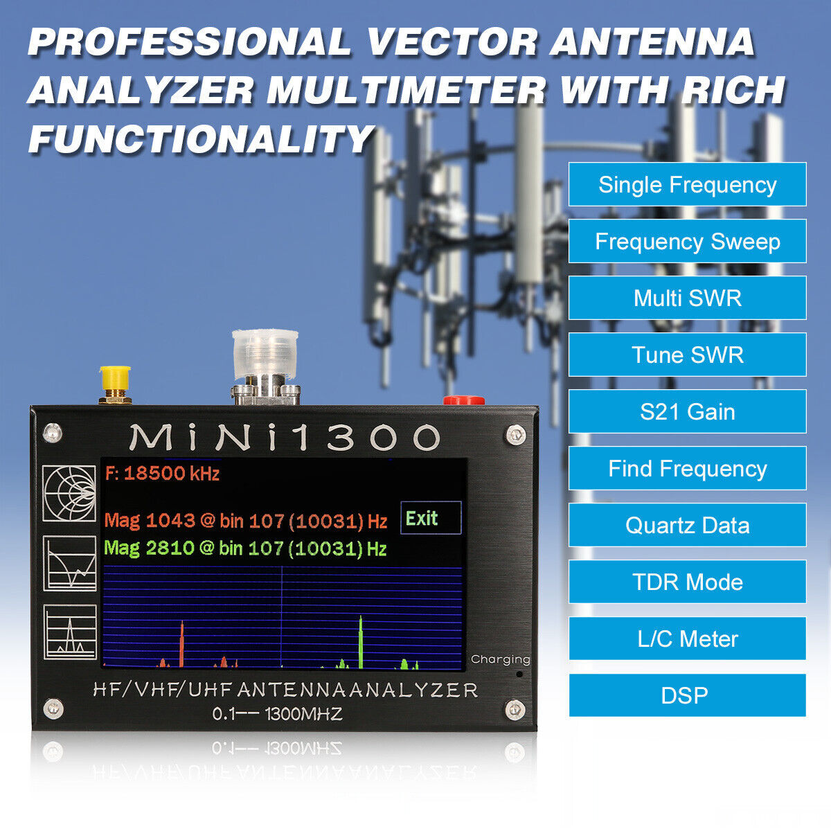 Mini1300 Antenna Analyzer 0.1Mhz~1300MHz Vector Network Analyzer Multitester
