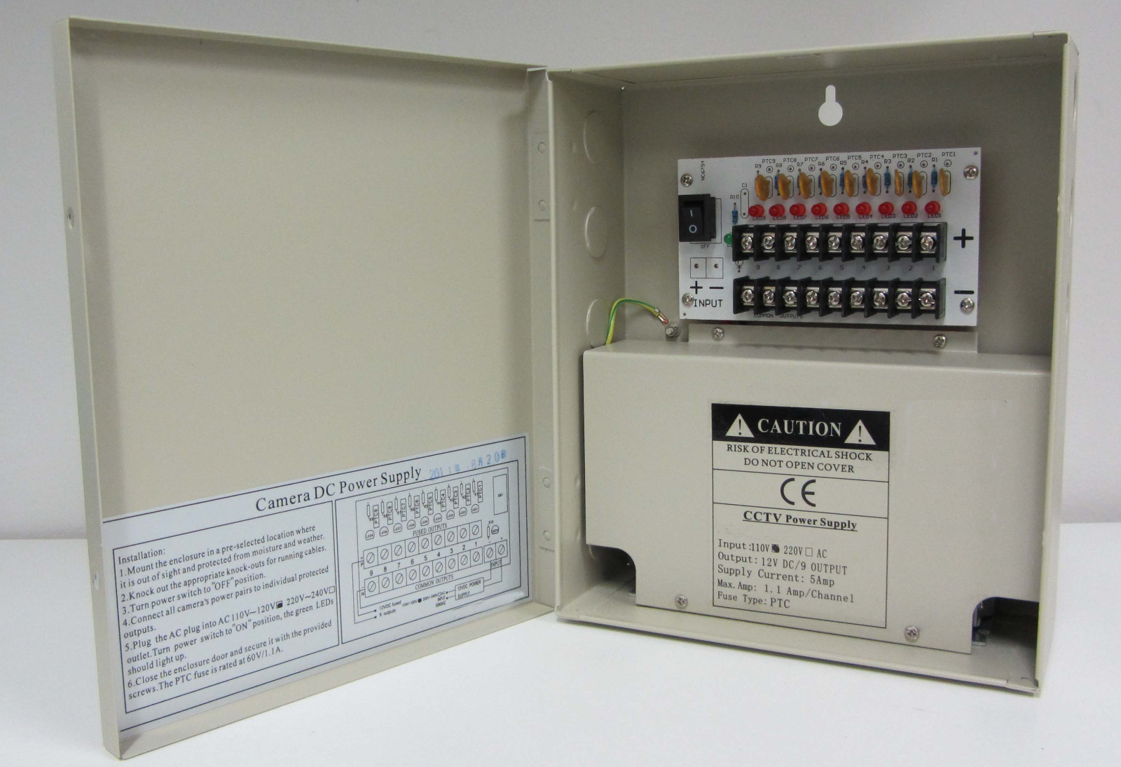 9 Port 8CH Security CCTV Camera Power Supply Distribution Box DC 12V