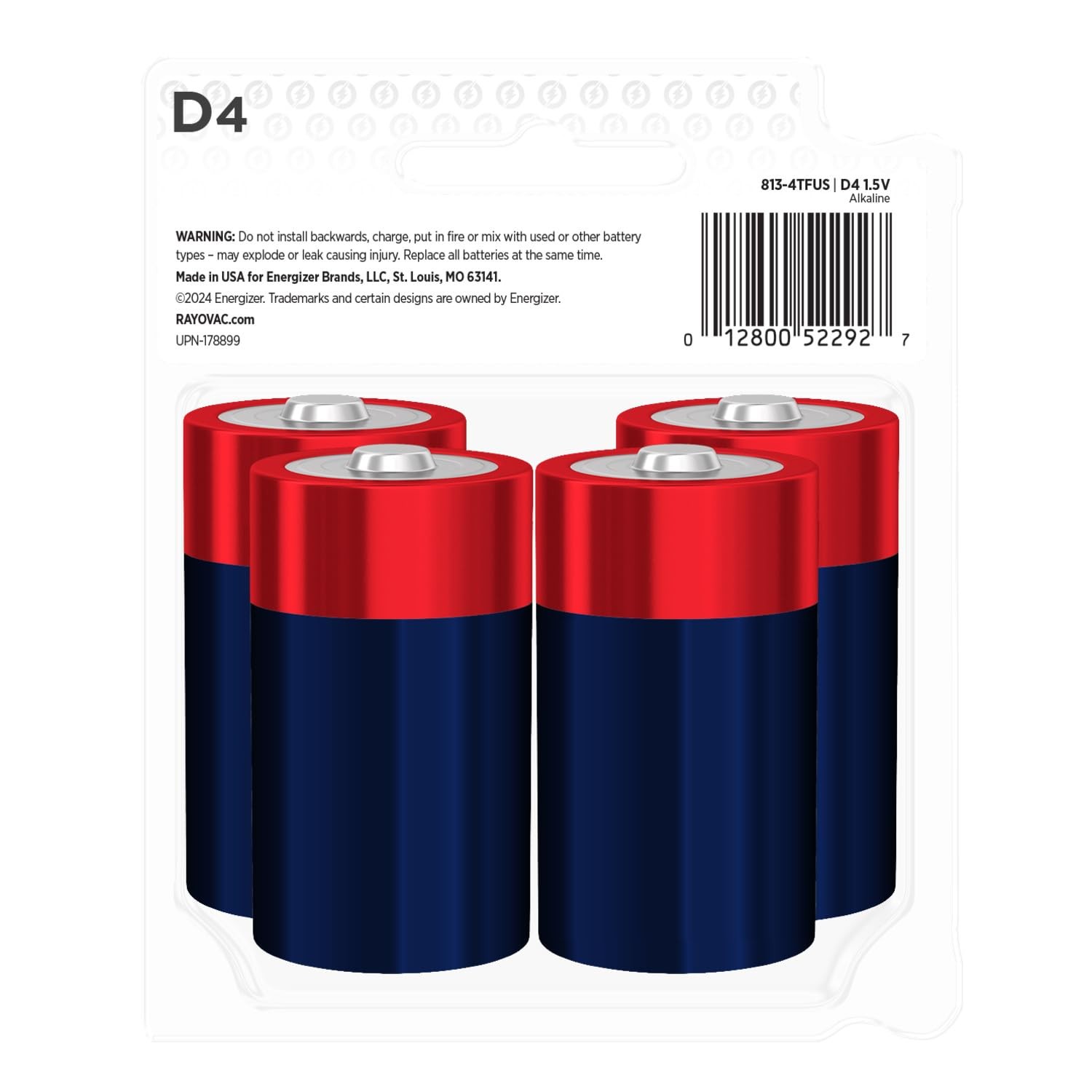 Rayovac Fusion D Batteries (4 Pack), Alkaline D Cell 4 Count, Multicolor