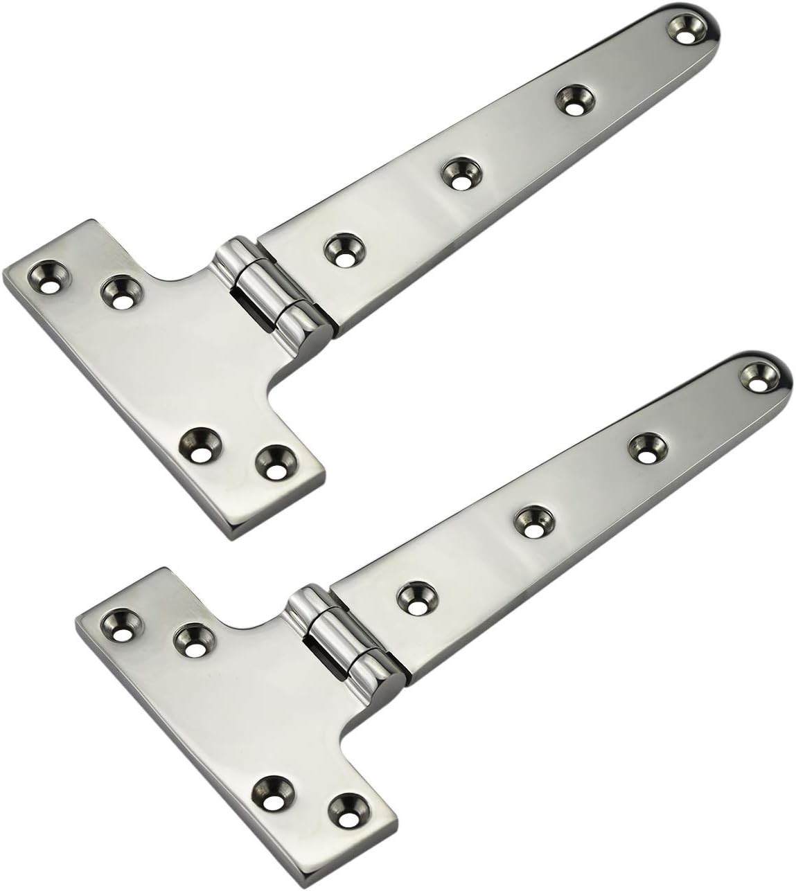Marine Grade Polished Steel T Hinges - Heavy Duty 8" x 4" Pair for Doors