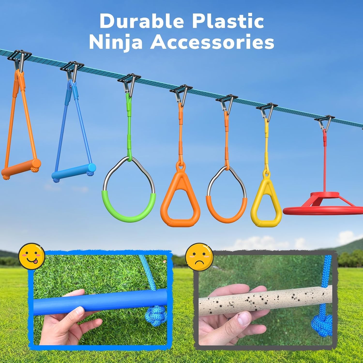 2X 50ft Ninja Warrior Obstacle Course for Kids Slackline w/ Monkey Bars Climbing