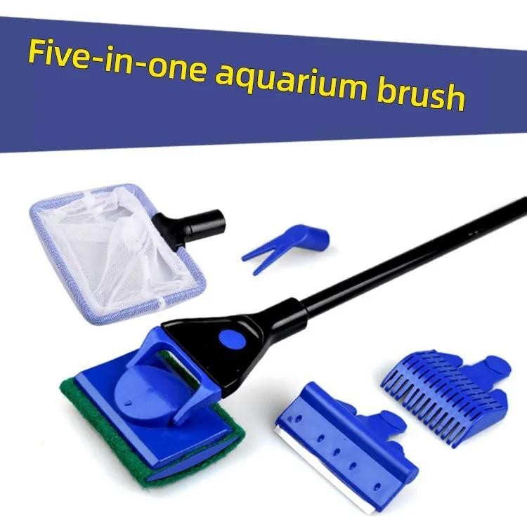 5-in-1 Fish Tank Glass Cleaner Algae Scraper Brush Long Handle Aquarium Tool