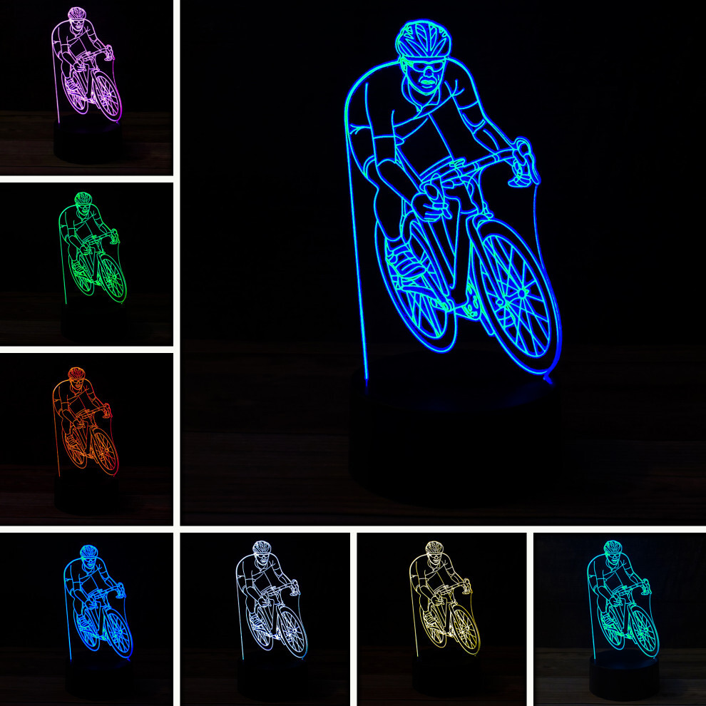 3D Cyclist Desk Light - 7 Color LED Lamp Base w USB & Touch control