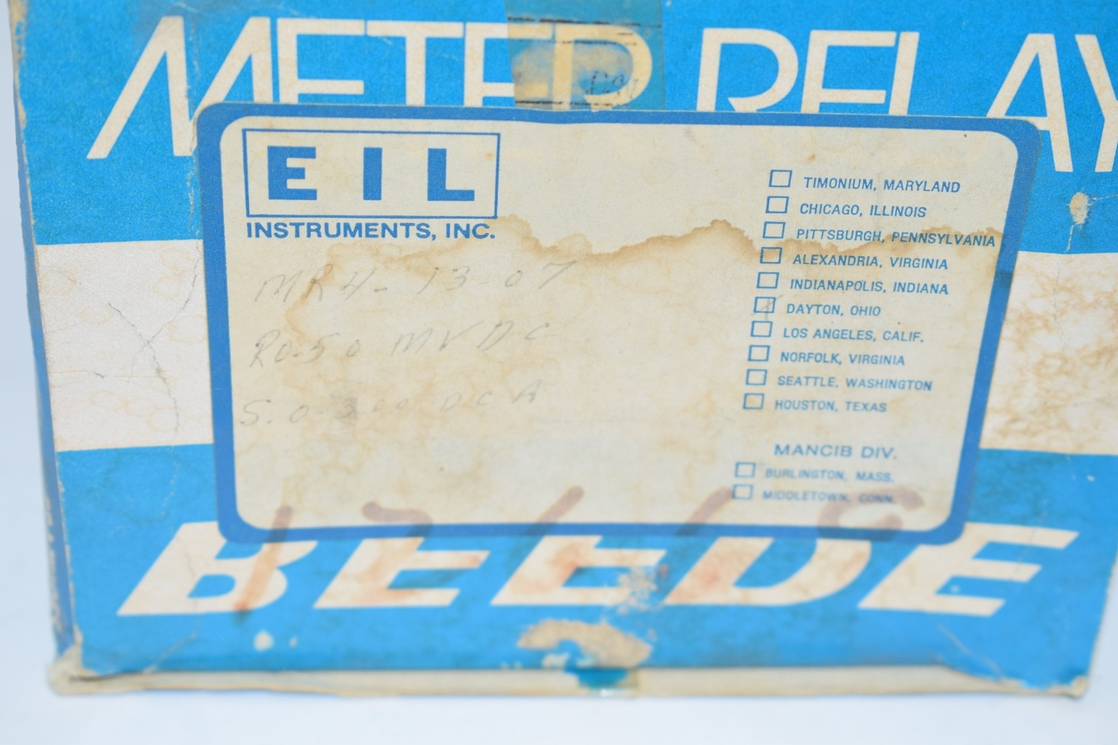 NEW Beede MR4-13-07 Panel Meter Relay 0-300 DC Amps