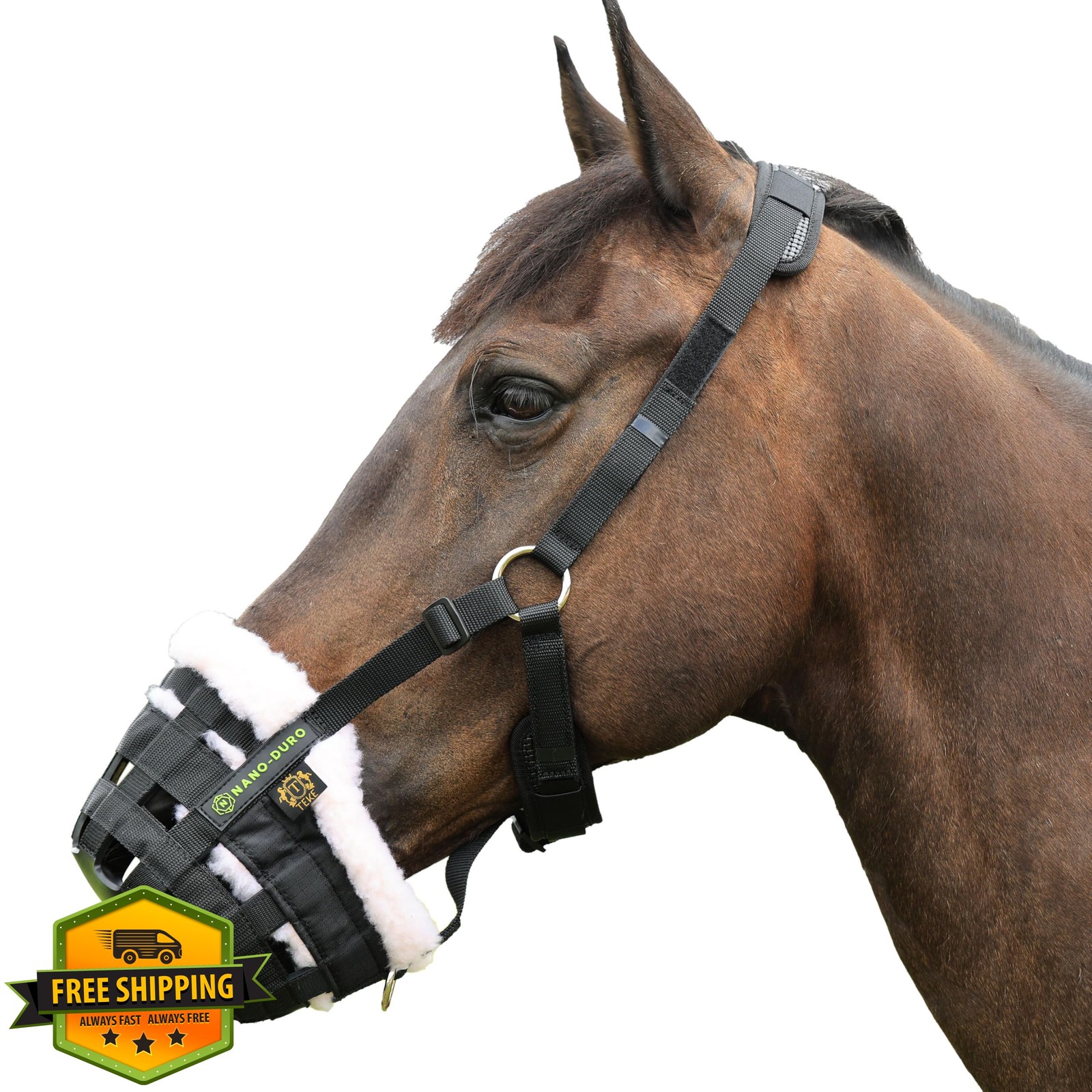 T TEKE Nano-Duro II Horse Grazing Muzzle Fleece Lined Adjustable Halter