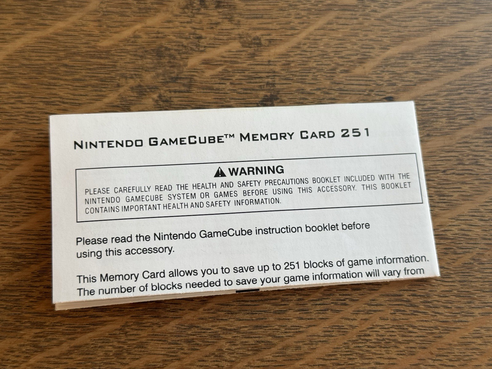 Gamecube Memory Card Pamphlet Nintendo