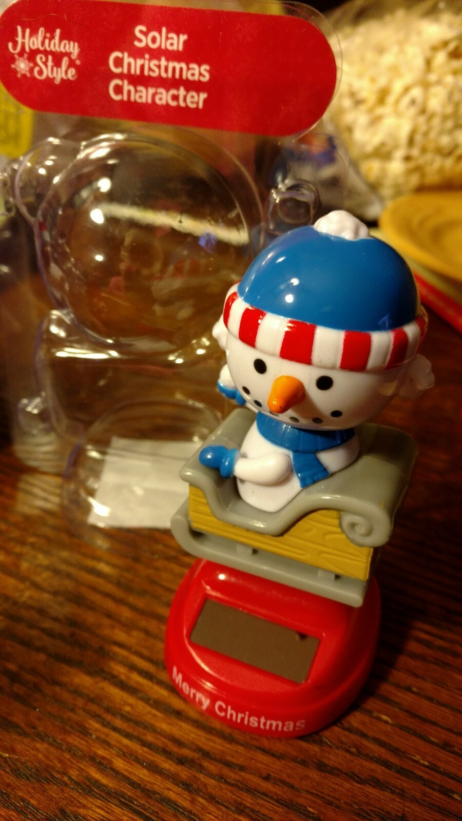 Snowman Sitting On Sleigh Solar Figure Head/Sleigh Move Merry Christmas NIP