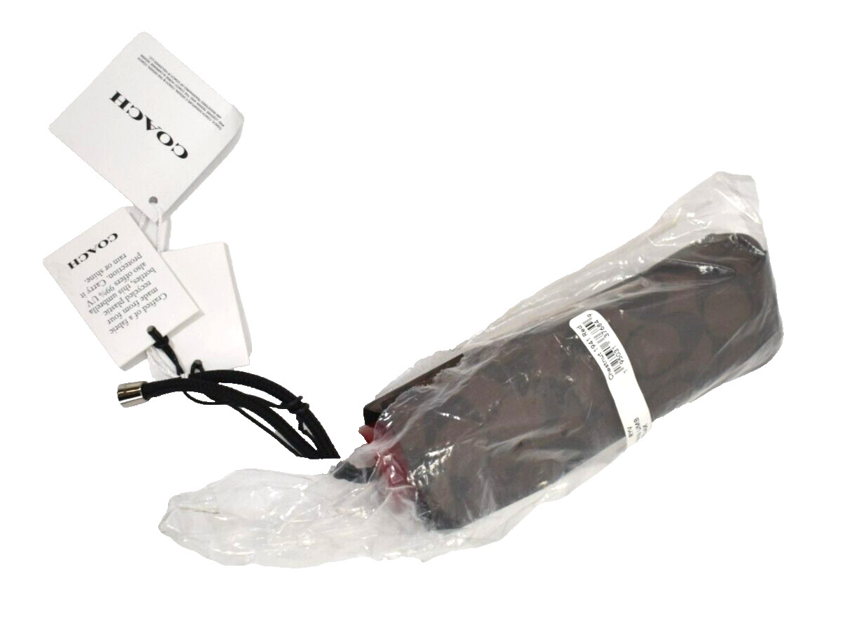 Coach Signature Mini Umbrella Chestnut Red Design UV Protection Red Multi Color