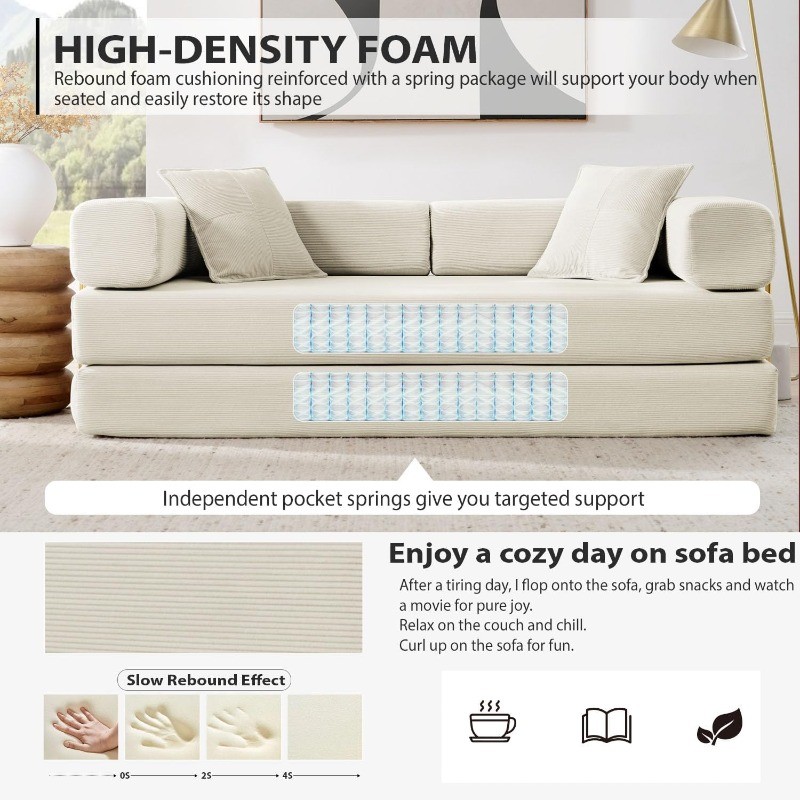 78 Inch Convertible Sleeper Sofa Bed Folding Floor Mattress Couch Lounge