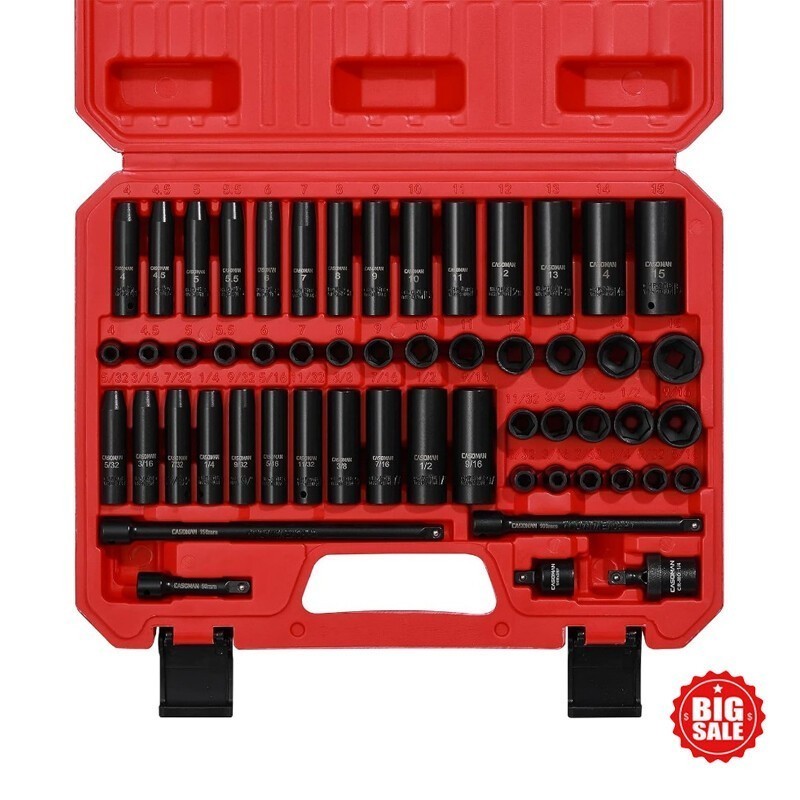 55PCS 1/4-Inch Drive Impact Socket Set Shallow Deep Metric SAE Cr-V Steel New